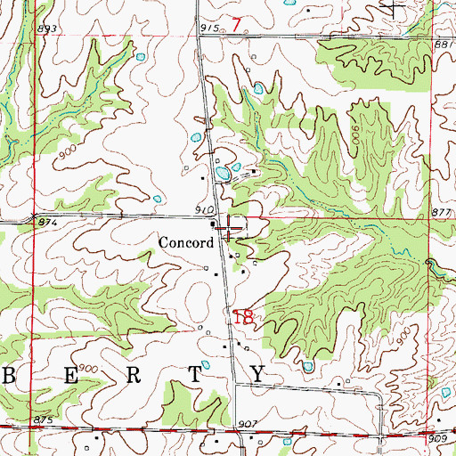 Topographic Map of Concord Cemetery, MO