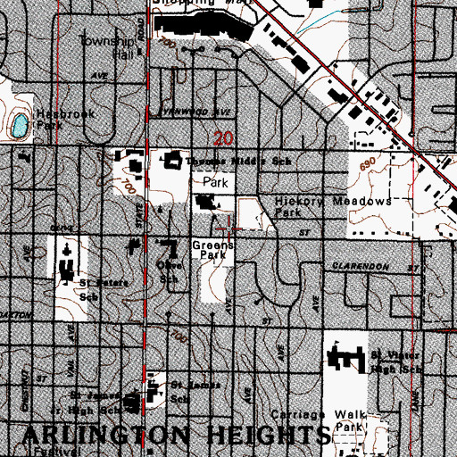 Topographic Map of Arlington Heights Evangelical Church, IL