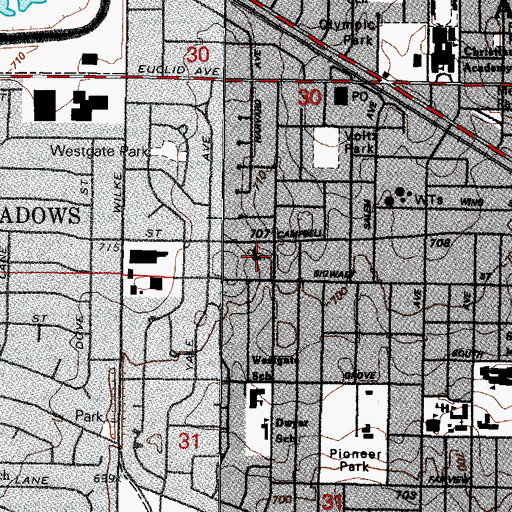 Topographic Map of First Baptist Church, IL