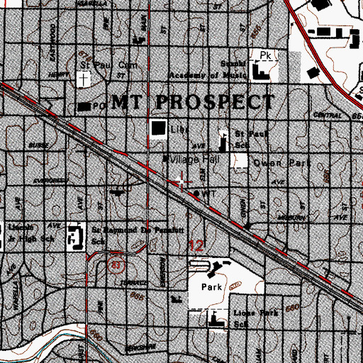 Topographic Map of Mount Prospect Fire Department - Station 13 Headquarters, IL