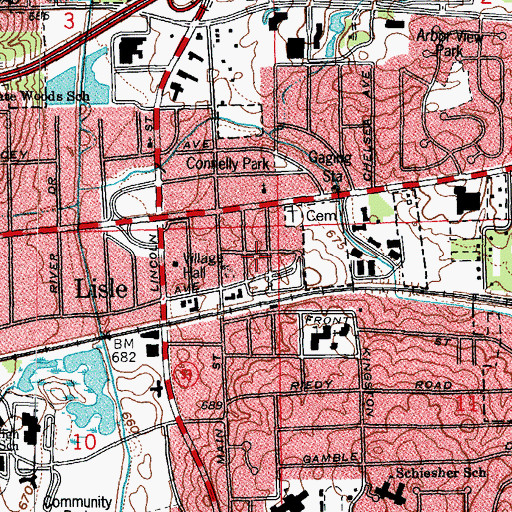 Topographic Map of Lisle - Woodridge Fire District Station 1, IL