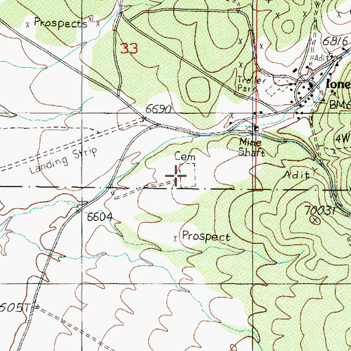 Topographic Map of Ione Cemetery, NV