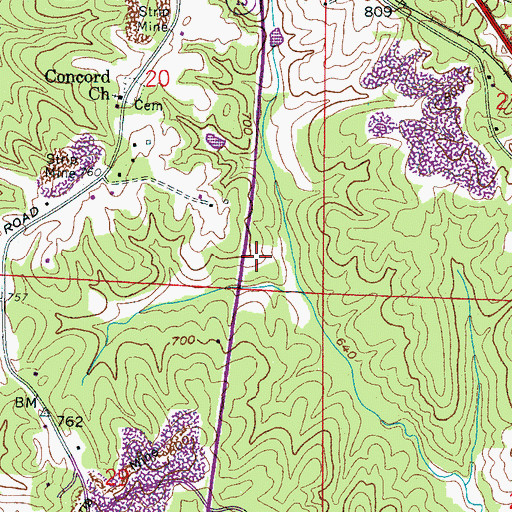 Topographic Map of Old Concord Cemetery, AL