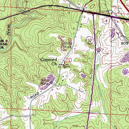 Topographic Map of Concord Baptist Church Cemetery, AL