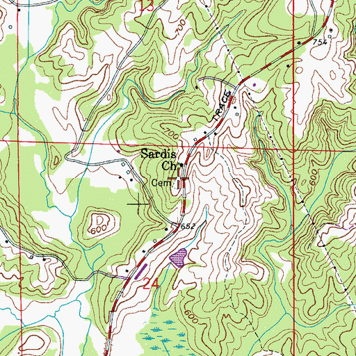 Topographic Map of Sardis Number 1 Baptist Church Cemetery, AL