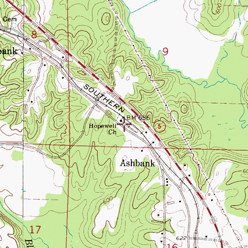 Topographic Map of Ashbank Freewill Baptist Church Cemetery, AL