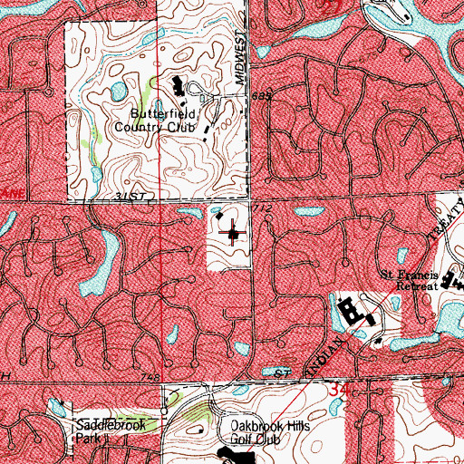 Topographic Map of Oak Brook Community Church, IL