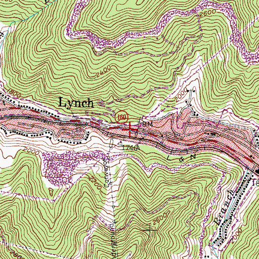 Topographic Map of Lynch Tipple Mine (historical), KY