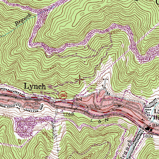 Topographic Map of Lynch Railroad Station (historical), KY