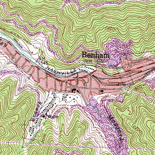 Topographic Map of Benham City Hall, KY