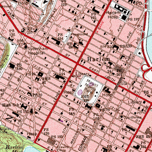 Topographic Map of Harlem Free Library (historical), NY