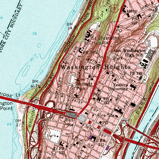 Topographic Map of Fort Tryon Jewish Center, NY