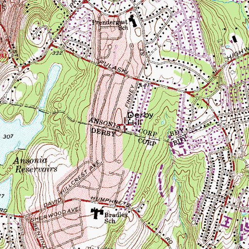 Topographic Map of Ansonia Middle School, CT