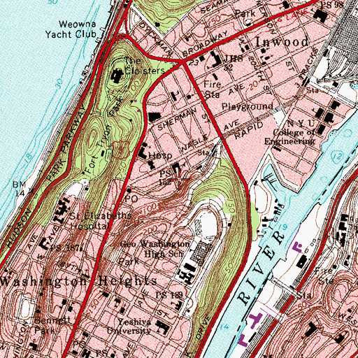 Topographic Map of Inwood Jewish Center, NY
