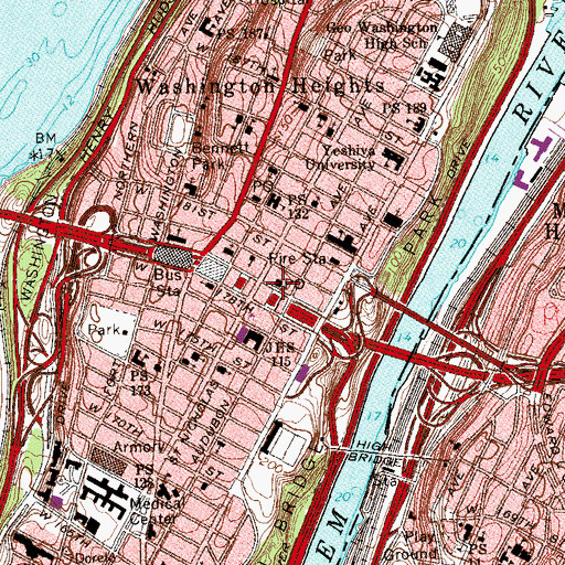 Topographic Map of Onehundredseventyninth Street Branch New York Public Library, NY