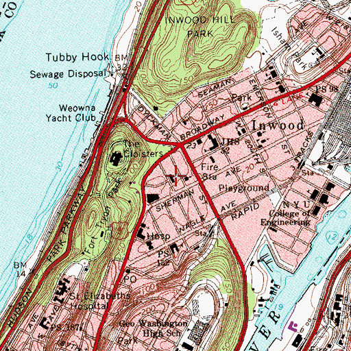Topographic Map of Our Lady Queen of Martyrs Roman Catholic Church, NY