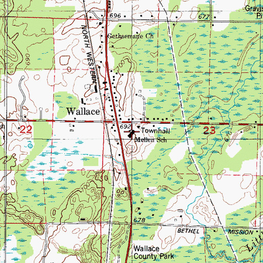 Topographic Map of Mellen School, MI