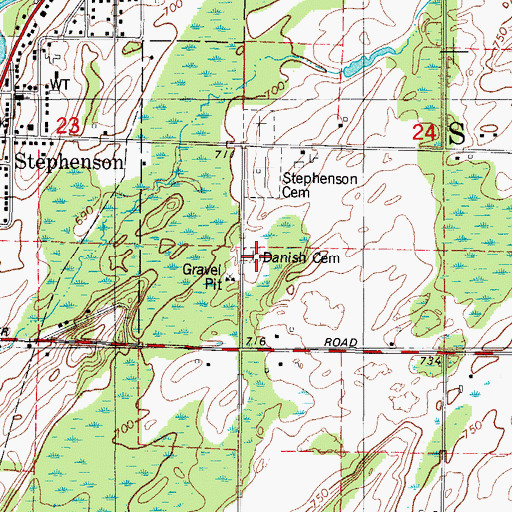 Topographic Map of Danish Cemetery, MI