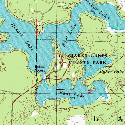 Topographic Map of Shakey Lakes County Park, MI