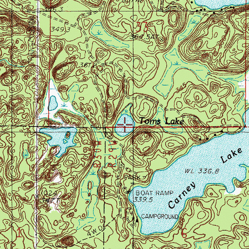 Topographic Map of Toms Lake, MI