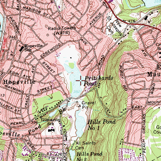 Topographic Map of Pritchards Pond, CT