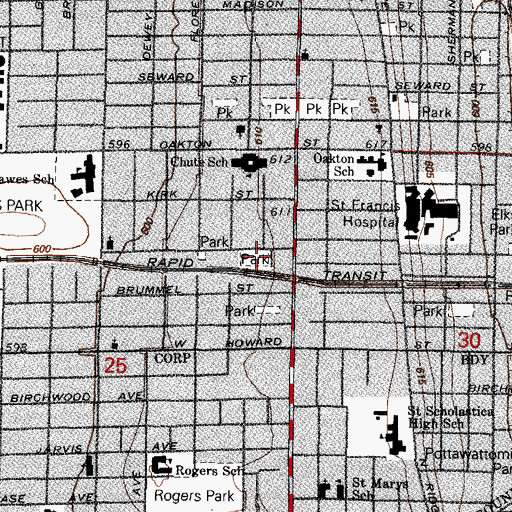 Topographic Map of Leah Lomar Park, IL