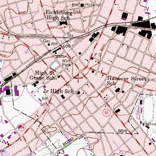 Topographic Map of Hanover Borough Police Department, PA