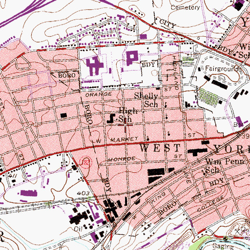 Topographic Map of West York Borough - Police Department, PA