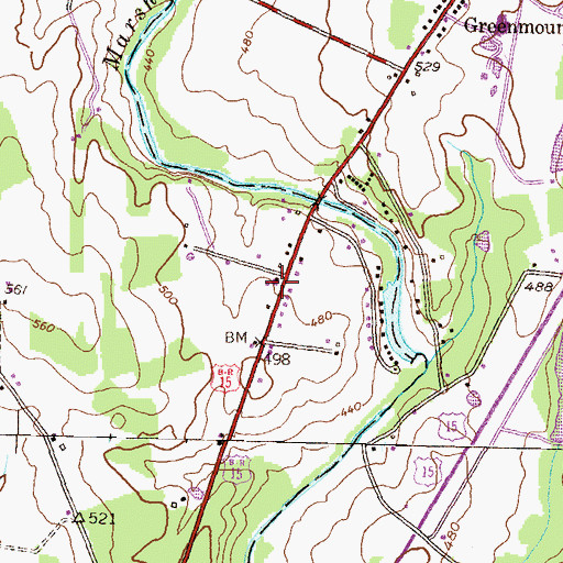 Topographic Map of Greenmount Community Volunteer Fire Company Station 23, PA