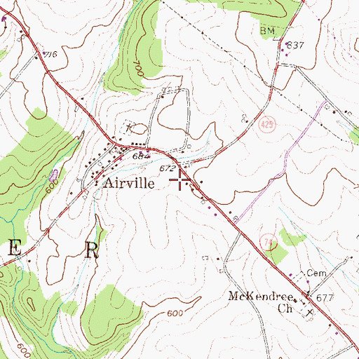 Topographic Map of Airville Volunteer Fire Company, PA