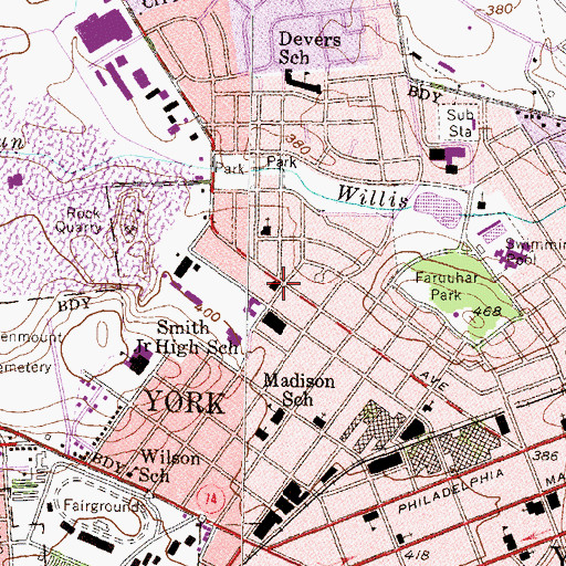 Topographic Map of York Fire Department Station 9 - Lincoln Fire Company, PA