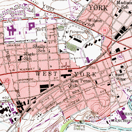 Topographic Map of West York Fire Department Station 1 Headquarters, PA