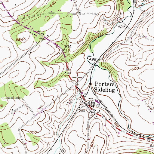 Topographic Map of Porters Community Fire Company Station 53, PA