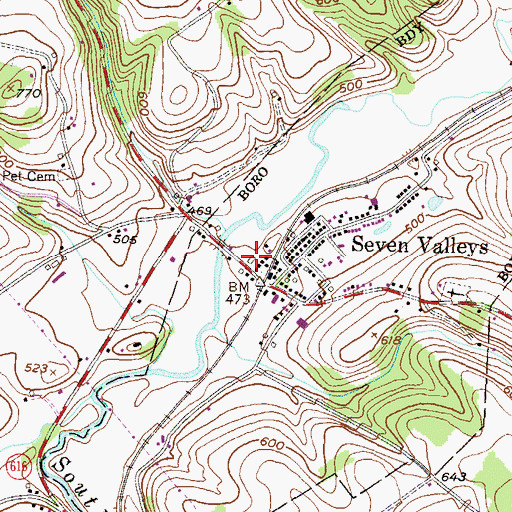 Topographic Map of Seven Valleys Fire Company Station 62, PA