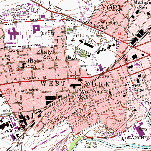 Topographic Map of West York Fire Department Station Number 1, PA
