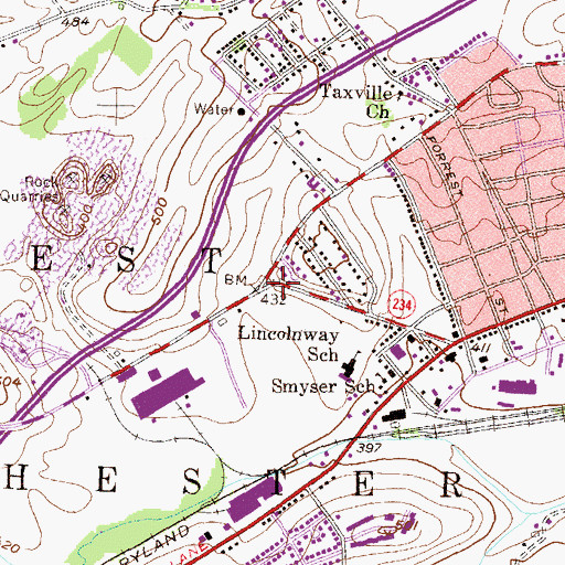 Topographic Map of West Manchester Township Fire and Emergency Services, PA