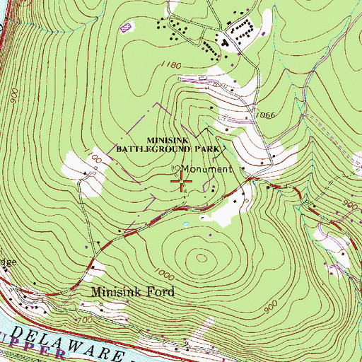 Topographic Map of Minisink Battlefield County Park, NY