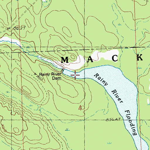 Topographic Map of Rainy River Flooding, MI
