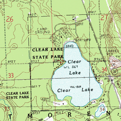 Topographic Map of Clear Lake State Park, MI