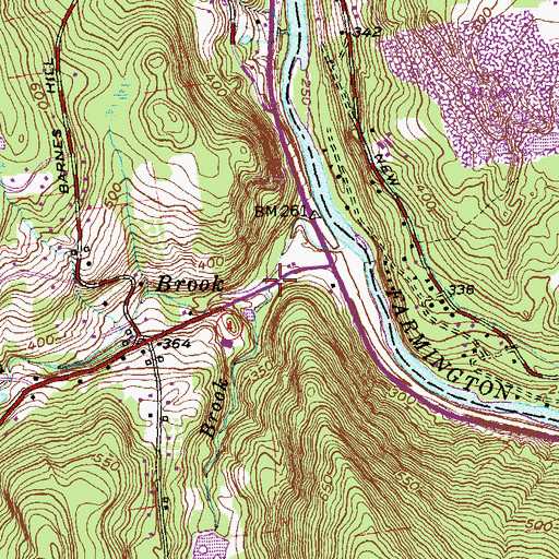 Topographic Map of Punch Brook, CT