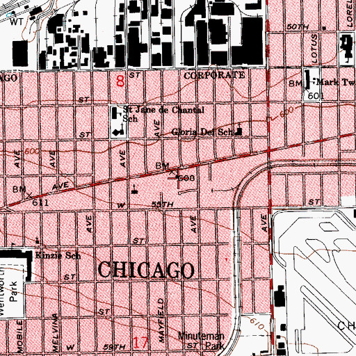 Topographic Map of Risen Savior Assembly Church, IL