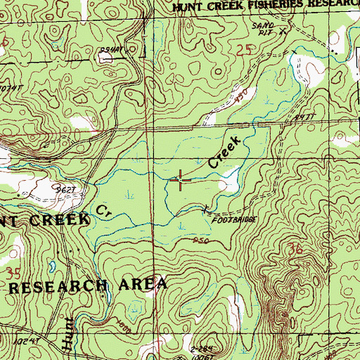 Topographic Map of Hunt Creek Fisheries Research Area, MI
