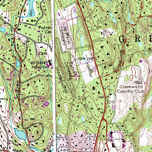 Topographic Map of Putnam Cemetery, CT