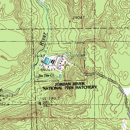 Topographic Map of Jordan River National Fish Hatchery, MI