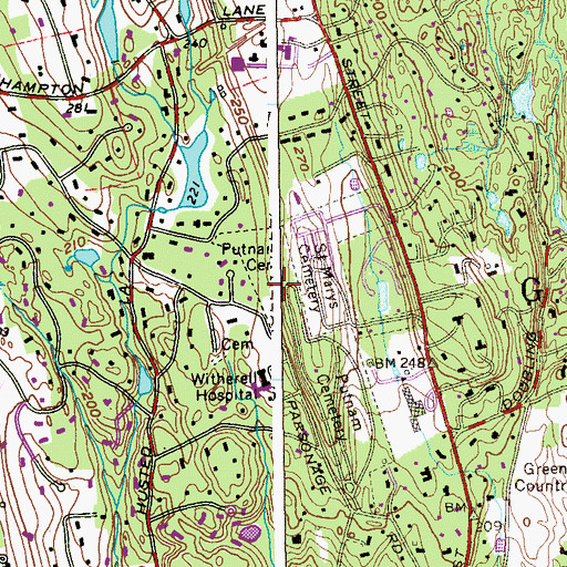 Topographic Map of Putnam Cemetery, CT