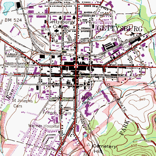 Topographic Map of Adams County Library, PA