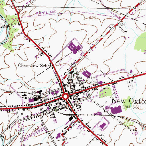 Topographic Map of New Oxford Area Library, PA