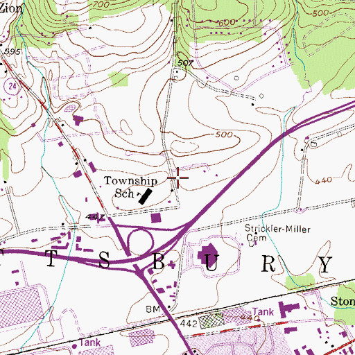 Topographic Map of Martin Library at Bradley Academy in Springettsbury Township, PA