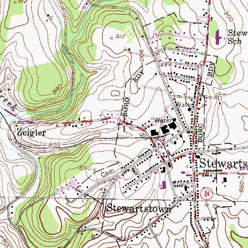 Topographic Map of Mason Dixon Public Library, PA