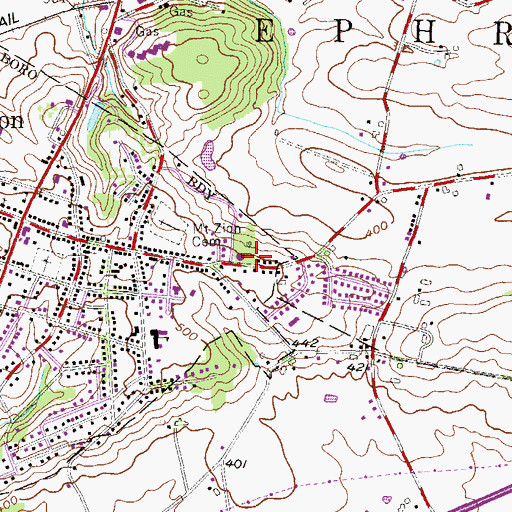 Topographic Map of Akron Volunteer Fire Company Station 12, PA